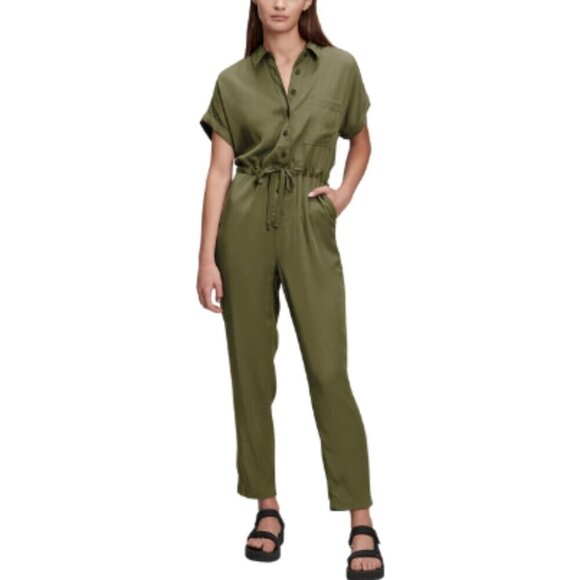 Gap Womens 6 Short Sleeve Khaki Green Romper Utility Jumpsuit - Picture 1 of 15
